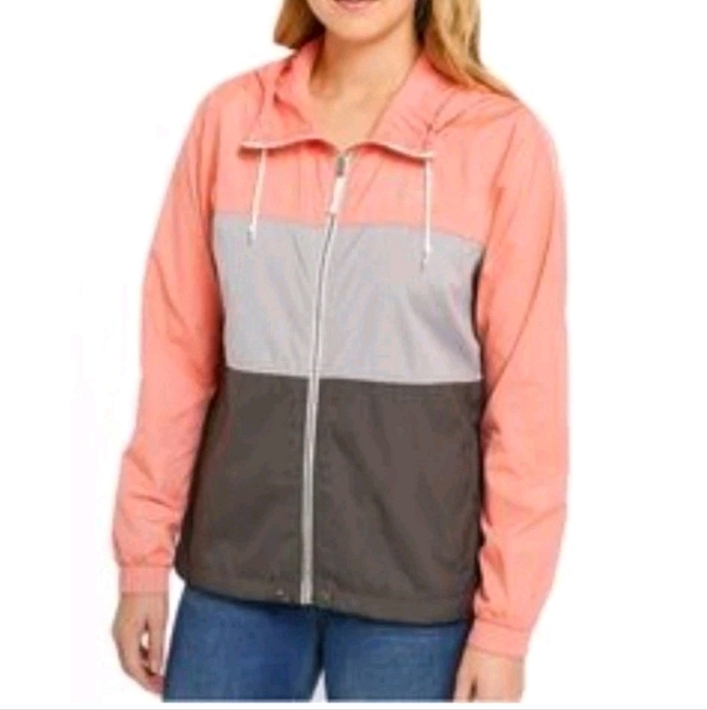 Columbia Fleece Lined Torreys Peak Windbreaker Jacket Peach & Gray L NWT $90